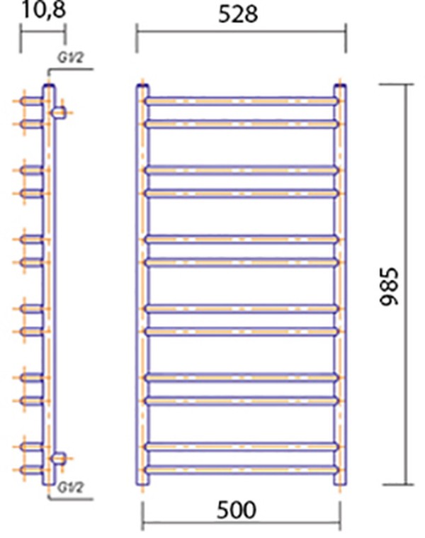 Полотенцесушитель водяной Domoterm Лаура П12 50x98,5, античная бронза