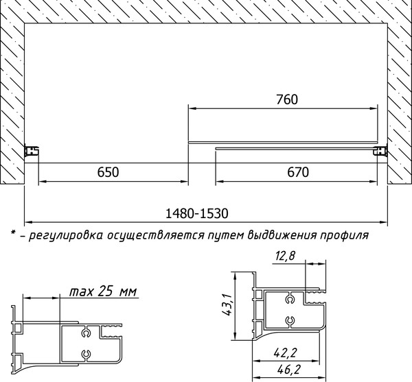 Шторка на ванну Vegas Glass ZV 150 01 01 профиль белый, стекло прозрачное