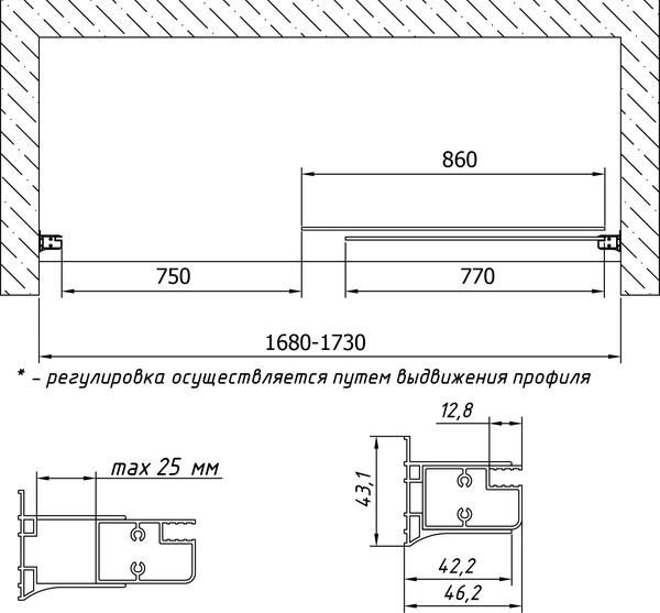 Шторка на ванну Vegas Glass ZV 170 01 01 профиль белый, стекло прозрачное