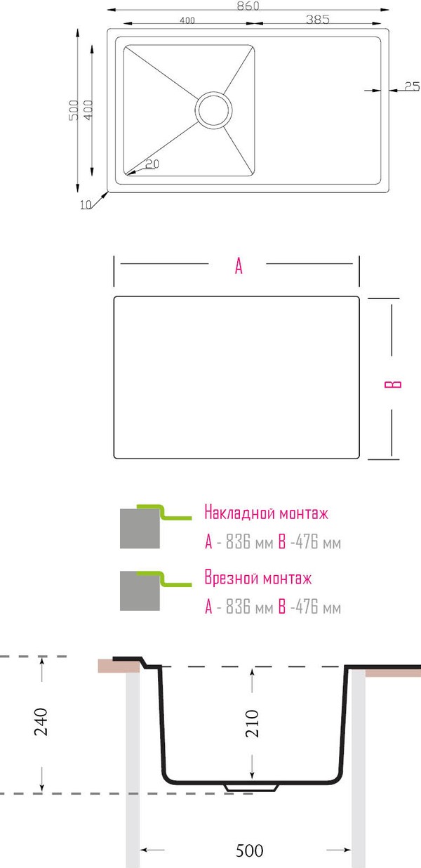 Мойка кухонная Florentina Логика LO.860.500