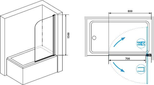 Шторка на ванну RGW Screens SC-09B 80x150 черный профиль стекло прозрачное