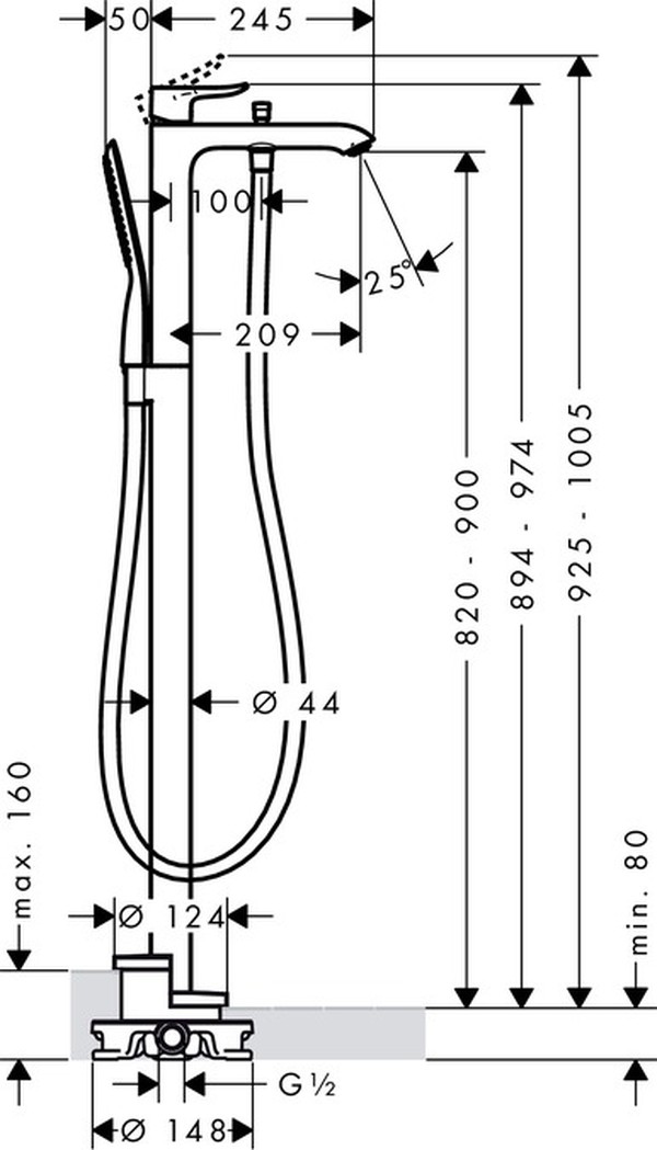 Смеситель Hansgrohe Metris 31471000 напольный