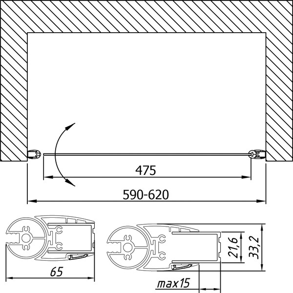 Душевая дверь в нишу Vegas Glass EP Lux 60 07 01 R профиль матовый хром, стекло прозрачное