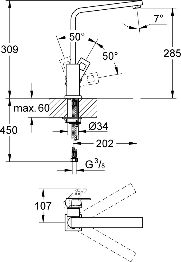 Комплект Мойка кухонная Grohe K700U 31574SD0 + Смеситель Grohe Eurocube 31255000 для кухонной мойки