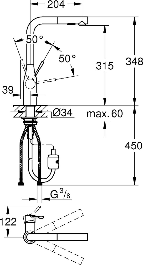 Комплект Мойка кухонная Grohe K700U 31574SD0 + Смеситель Grohe Essence 30270000 для кухонной мойки