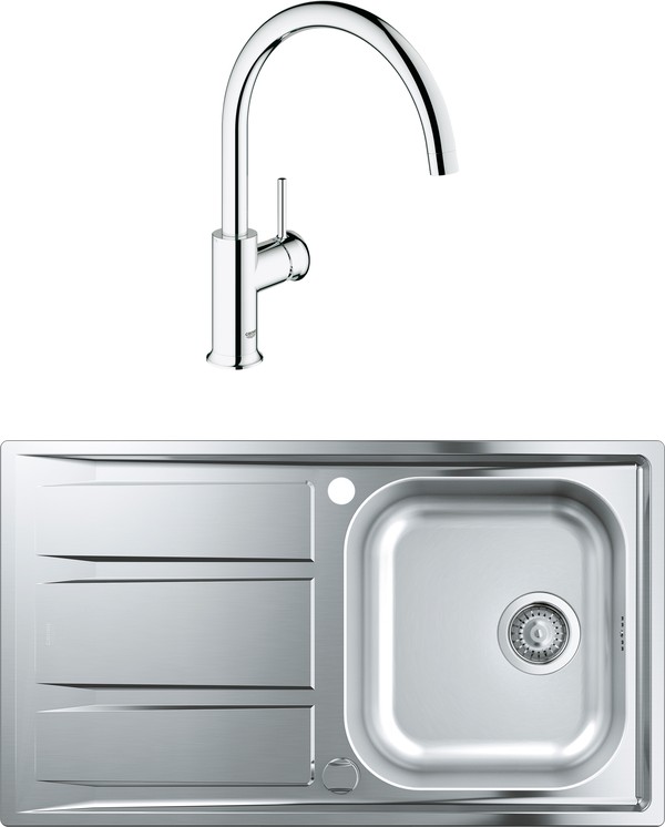 Комплект Мойка кухонная Grohe K400 31566SD0 + Смеситель Grohe BauClassic 31234000 для кухонной мойки