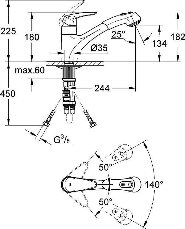 Комплект Мойка кухонная Grohe K400 31566SD0 + Смеситель Grohe Eurodisc 32257001 для кухонной мойки