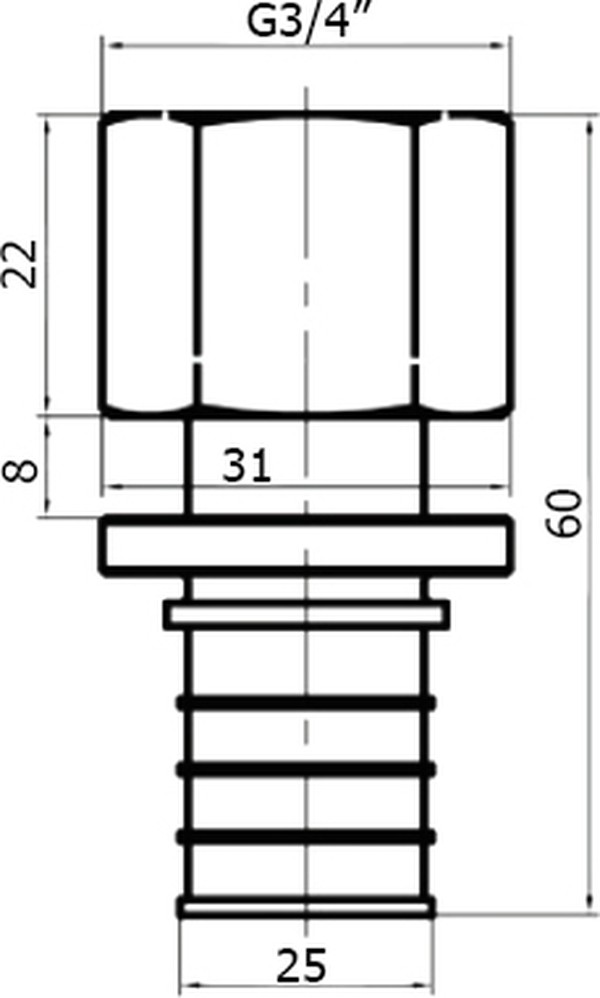 Переходник Stout SFA 0002 25xG 3/4", аксиальный, с внутренней резьбой