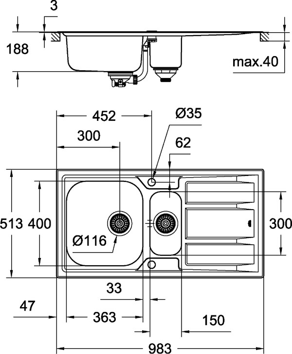 Мойка кухонная Grohe K400+ 31569SD0