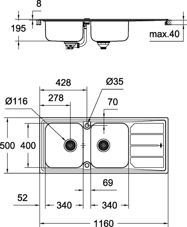 Мойка кухонная Grohe K500 31588SD0