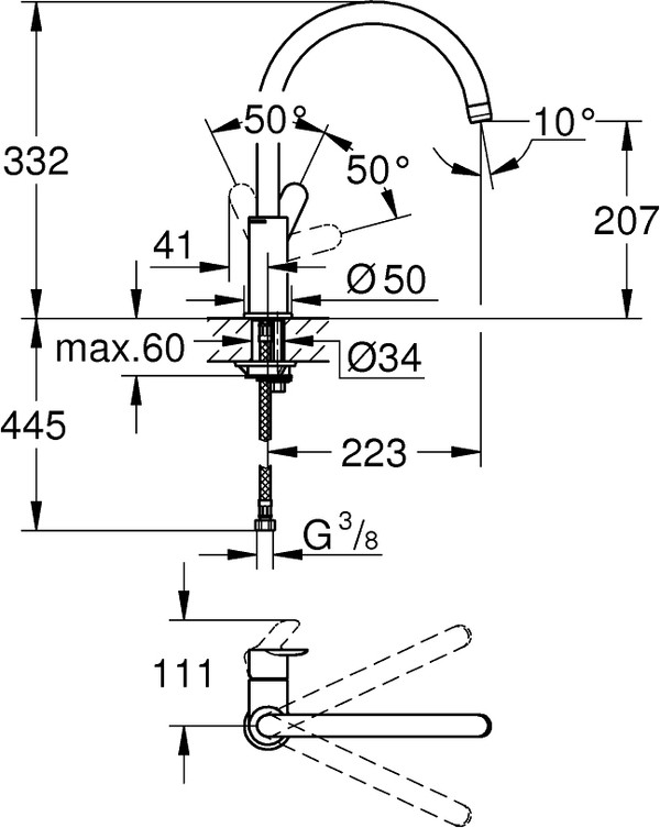 Комплект Grohe Bau 31562SD0 Мойка кухонная K200 31552SD0 + Смеситель BauEdge 31367000 для кухонной мойки