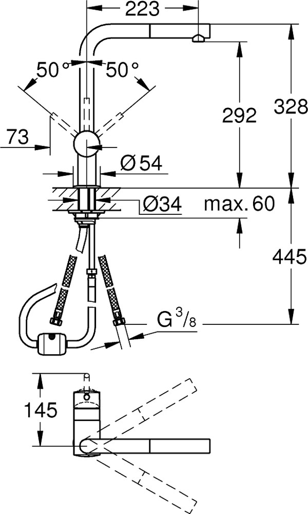 Комплект Grohe Minta 31573SD0 Мойка кухонная K500 31571SD0 + Смеситель Mint 32168000 для кухонной мойки