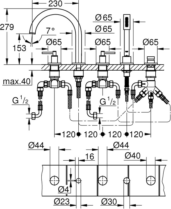 Смеситель Grohe Atrio New 19922AL3 на борт ванны