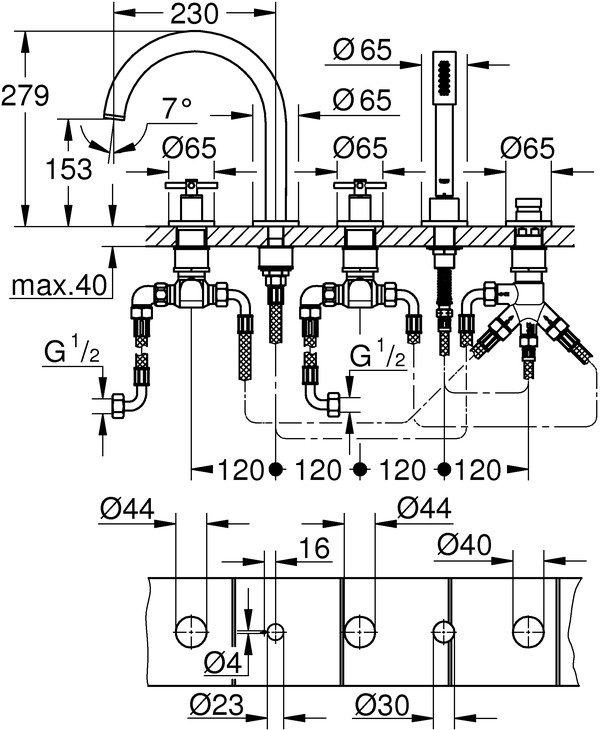 Смеситель Grohe Atrio New 19923AL3 на борт ванны