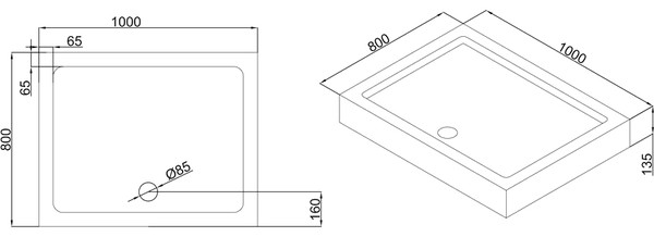 Поддон для душа Black&White Stellar Wind RS-0810H