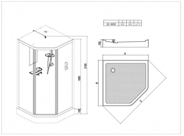 Душевая кабина Esbano ES-90PR трапеция 90х90