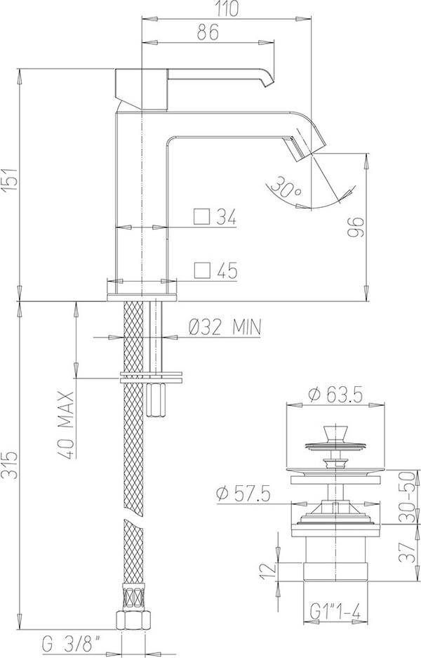 Смеситель Paini Q 19CR211ESR для раковины