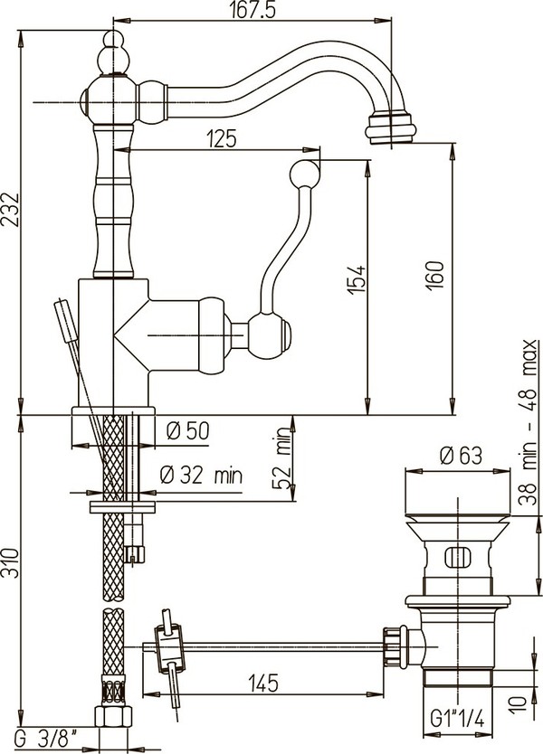 Смеситель Paini Duomo 88CR2502SKM для раковины