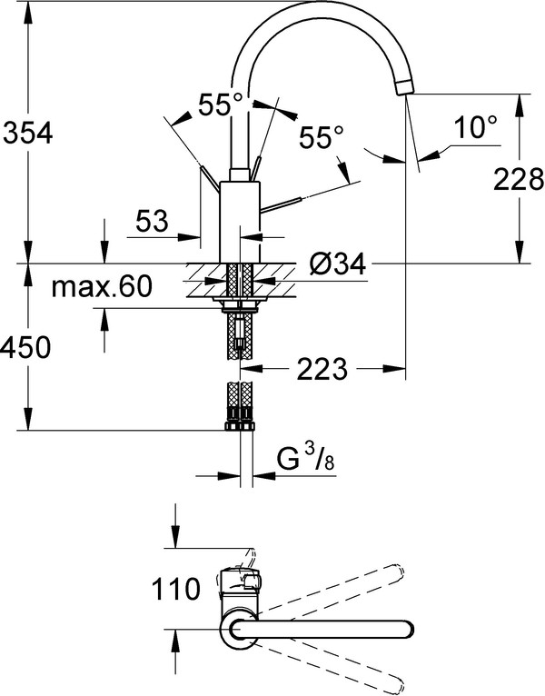 Комплект Мойка кухонная Grohe K700U 31574SD0 + Смеситель Grohe Eurosmart Cosmopolitan 32843000 для кухонной мойки