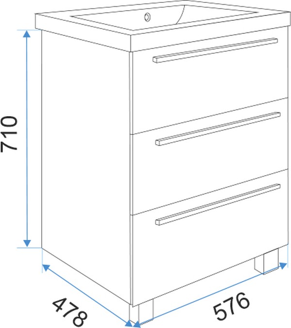 Тумба с раковиной 1MarKa Соната 58Н с 3 ящиками, белый глянец