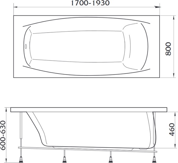 Акриловая ванна Marka One Pragmatika 170-193х80 обрезная, с каркасом