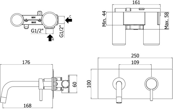 Смеситель Paffoni Light LIG101NO/M С ВНУТРЕННЕЙ ЧАСТЬЮ, для раковины черный матовый