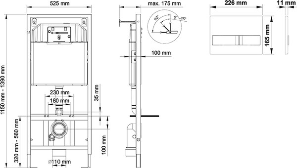 Система инсталляции для унитазов Berges Wasserhaus Novum 040235 D5 с черной кнопкой смыва Soft Touch