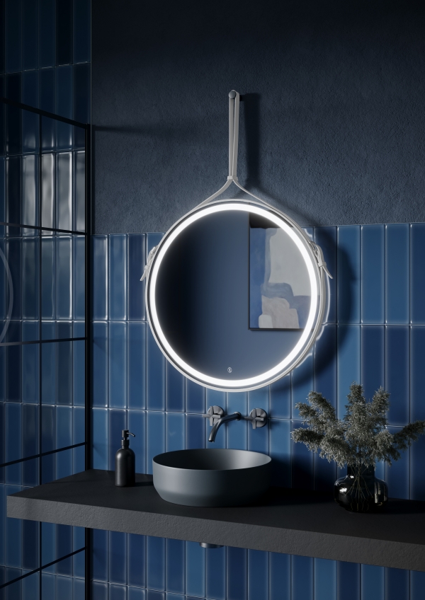 Зеркало для ванной комнаты SANCOS Dames D650 с подсветкой, ремень из натуральной белой кожи, арт. DA650W