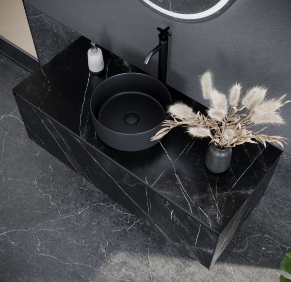 Тумба подвесная с раковиной SANCOS Stone из керамогранита 1200х400х495, керамогранит Nero Marquina, арт. ST120NM