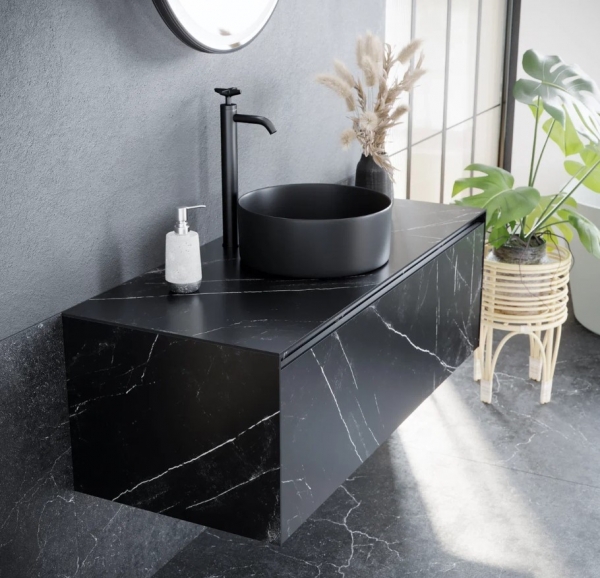 Тумба подвесная с раковиной SANCOS Stone из керамогранита 1200х400х495, керамогранит Nero Marquina, арт. ST120NM