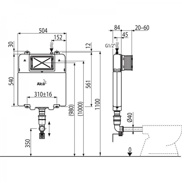 Бачок скрытого монтажа Alcaplast Basicmodul Slim AM1112, толщина 8 см