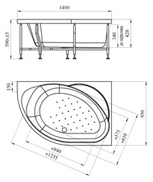 Акриловая ванна Radomir Мелани 140x95 без гидромассажа, левая