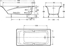 Чугунная ванна Castalia Emma 180x85x45 с ручками