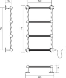 Полотенцесушитель электрический Vogue Colonnade CL004A E 775x475/AC012 75-400W Chrome с регулятором напряжения