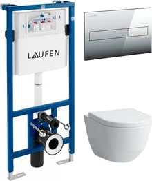 Комплект Инсталляция Laufen Lis CW1 с кнопкой хром + Унитаз Laufen Pro Rimless безободковый