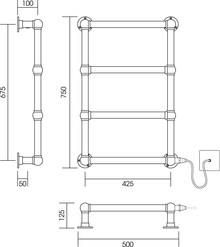 Полотенцесушитель электрический Vogue Buckingham E 750x500/AC012 75-400W Antique Bronze с регулятором напряжения