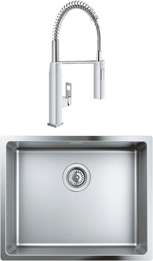 Комплект Мойка кухонная Grohe K700U 31574SD0 + Смеситель Grohe Eurocube 31395000 для кухонной мойки