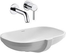 Комплект Смеситель Kludi Bozz 382440576 для раковины + Рукомойник Duravit D-Code 0338490000 встраиваемый