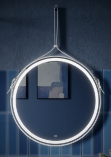 Зеркало для ванной комнаты SANCOS Dames D650 с подсветкой, ремень из натуральной белой кожи, арт. DA650W