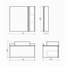 Тумба с раковиной Comforty Эдинбург 75 бетон с черной столешницей